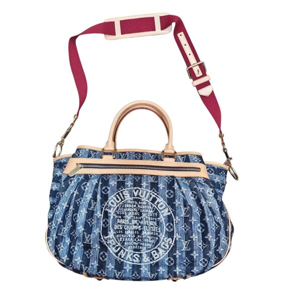 LOUIS VUITTON Monogram Denim Porte Epaule Raye Cabas GM Shoulder 2 Way Bag EUC - Picture 2 of 14